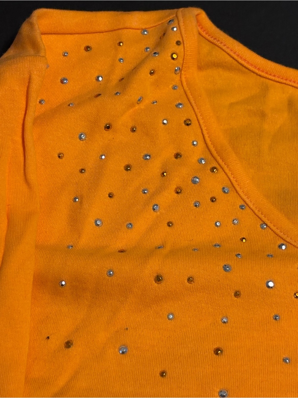 Quacker Factory Women’s 3X Orange Rhinestone V-Neck 3/4 Sleeve Knit Top Plus Sz - Picture 4 of 4